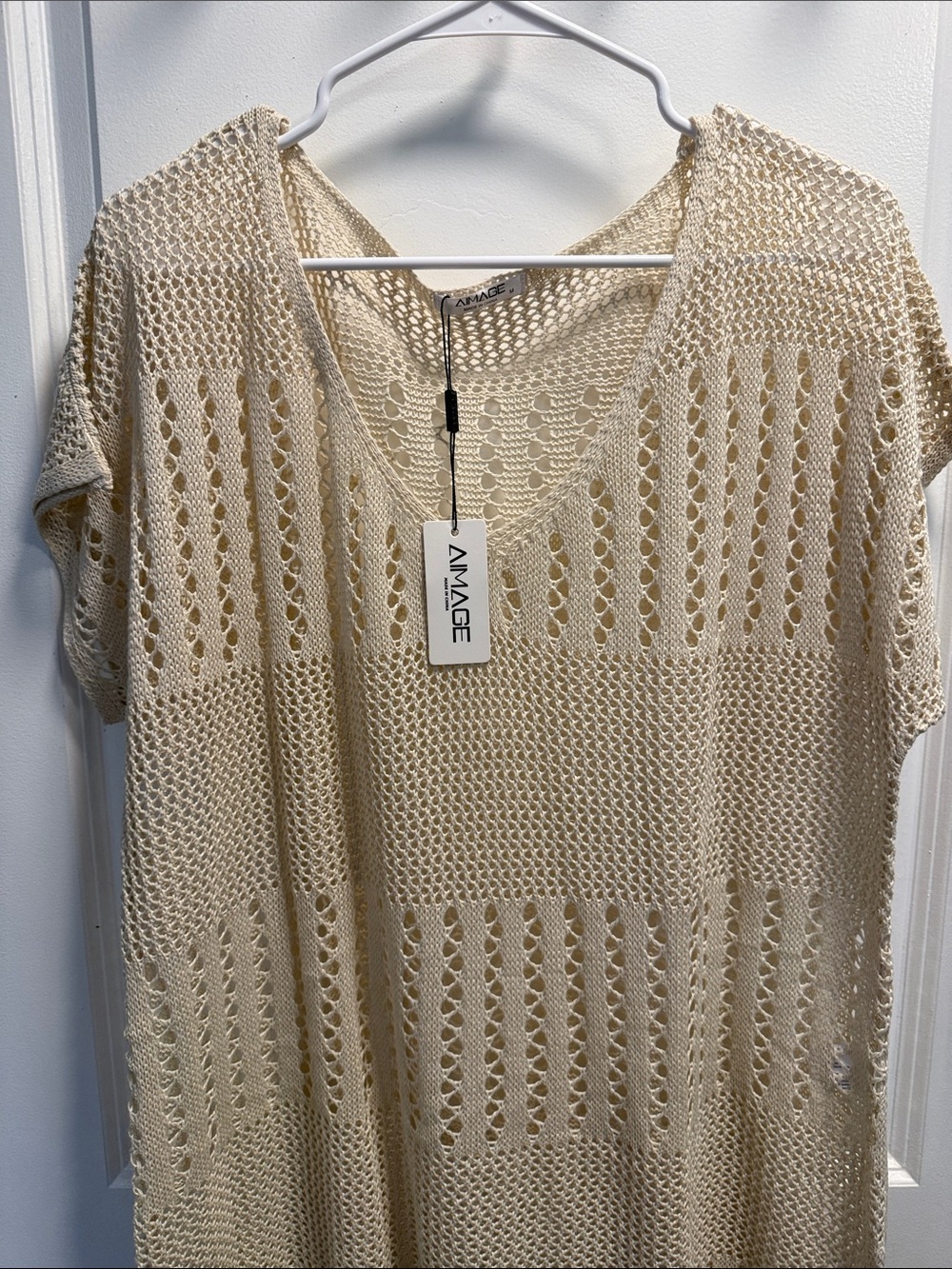 Cream Crochet V-Neck Beach Coverup